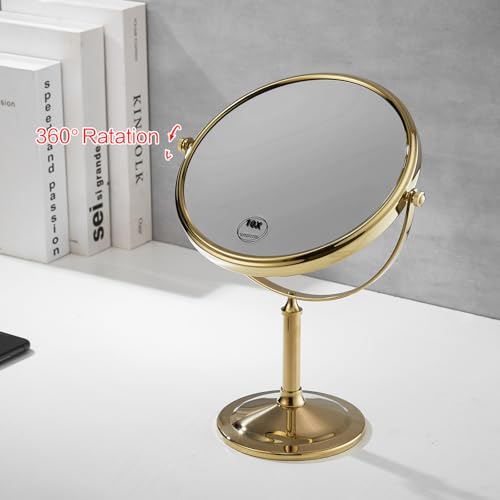 Airemoon 10x Magnifying Makeup Mirror, Standing 360-Degree Rotating Makeup Mirror, 8-Inch Gold Frame Shaving Mirror, 13-Inch Length ¡¿ 9-Inch Width Beauty Mirror