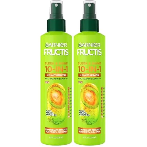 Garnier Fructis Sleek & Shine 10-in-1 for Frizzy,Dry Hair,Plant Keratin,8.1 Fl Oz,(Packaging May Vary),(Pack of 2)