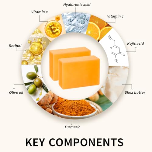 Kojic Acid Soap for Dark Spot Remover Bars with Turmeric, Vitamin C, Retinol, Collagen with Hyaluronic Acid, Vitamin E, Shea Butter, Castile Olive Oil - 3.52 OZ x 2 Bars with Soap Holder & Bag
