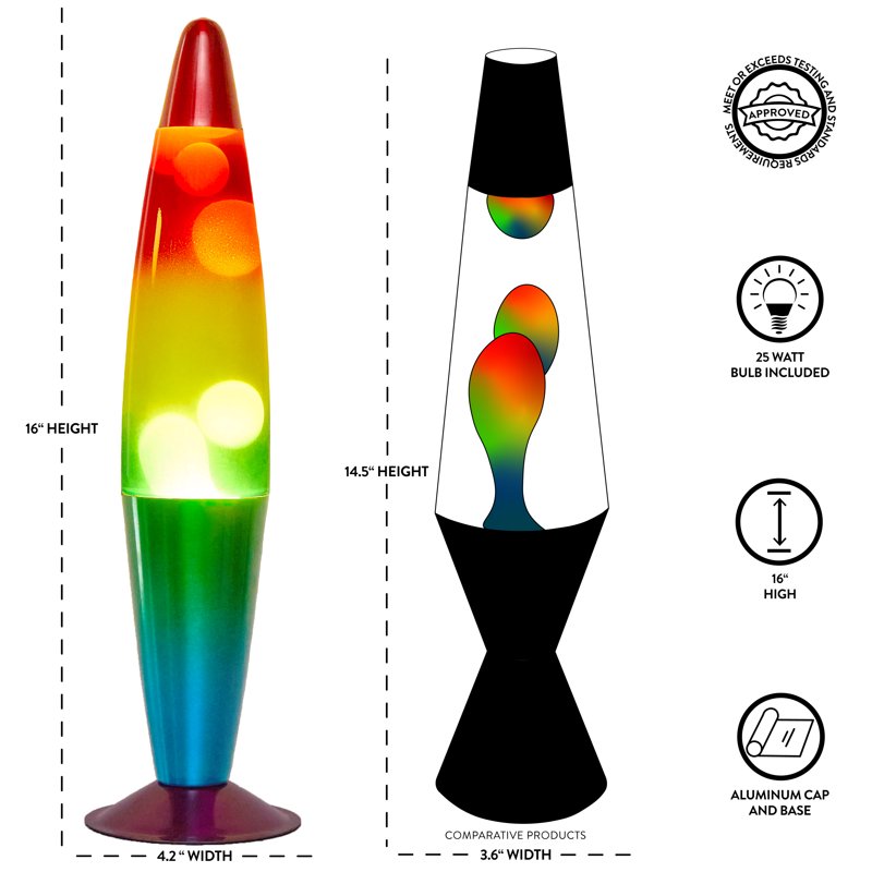16-Inch Rainbow Motion Volcano Lamp with White Wax & Colorful Base