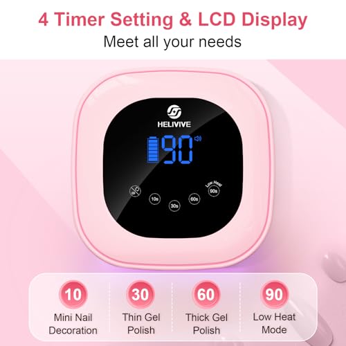 Cordless UV LED Nail Lamp, 80W Rechargeable Nail Dryer with 4 Timers, Atmosphere Light & Mirror Base, UV Light for All Gel Nails, Ideal for Training,Nail Art Practice,Home & Salon Use (Pink)