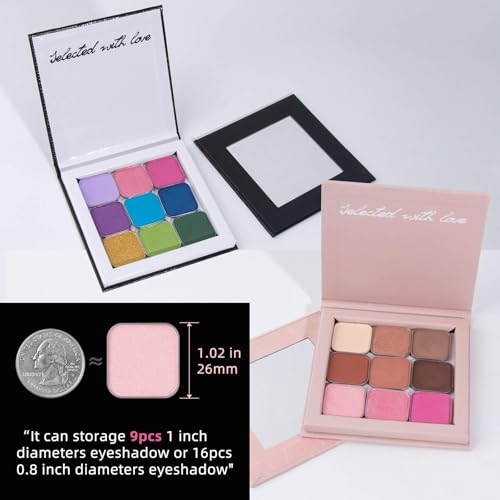 Pink&Black Magnetic Refillable Makeup Palette with Mirror ? Lightweight, Durable, Travel-Ready Case for Eyeshadow, Blush, Lipstick ? Includes Spatula & 20 Stickers ? Small, Waterproof Paperboard