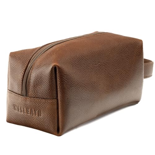 Leather Toiletry Bag for Men ? Water Resistant Travel Dopp Kit - Premium Full Grain Leather Cosmetic Case- Perfect Gifts for Him - Mens Toiletry Bag (Honey)
