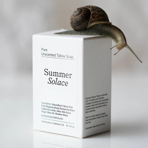 Summer Solace Tallow Soap Bar All-Natural Face & Body Wash Brick Deeply Nourishing Handcrafted Moisturizing Bar for Dry, Sensitive Skin Unscented 4.9oz (Pure)