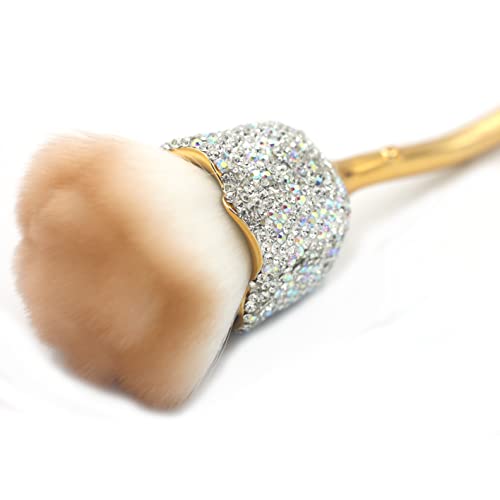Bling Rhinestones Rose Shaped Powder Makeup Brush, Luxury Foundation Brush with Soft Bristles for Makeup Application (Silver)