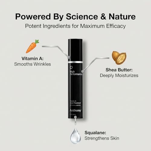 Anthony High Performance Vitamin A Treatment, Advanced Anti-Aging Face Cream with Shea Butter & Squalane, Anti-Wrinkle Moisturizer for Youthful Skin, Safe for Sensitive Skin, 1.6 Fl Oz