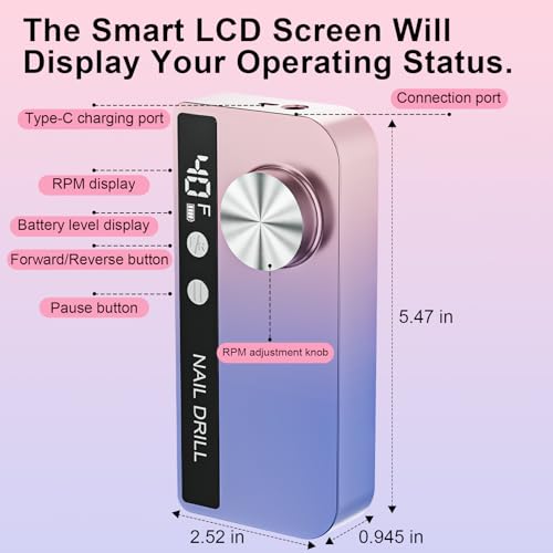 Professional Electric Nail Drill 40000RPM for Salon Home Use, Cordless Rechargeable Nail File Machine Kit with 12PCS Bits for Acrylic Gel Nails, Portable Efile Manicure Pedicure Tool (Pink Blue)