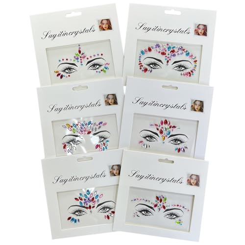6-Pack Diamond Acrylic Face Stickers for Kids ? Colorful Festival Face Gems for Halloween, Cosplay, and Parties ? Reusable Crystal Face Jewels