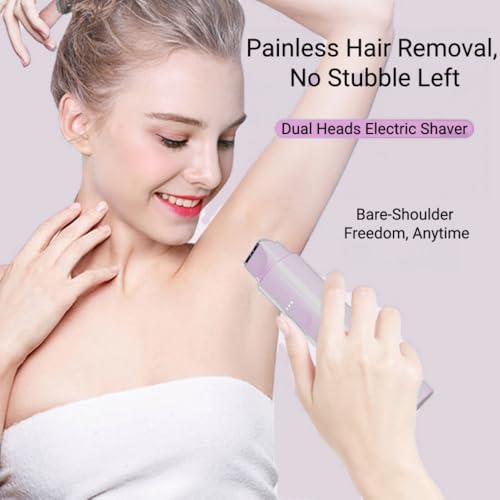 Bikini Trimmer for Women Electric Razors for Women Electric Shaver Female 2-in-1 Bikini Razor for Pubic Hair, Private Area, Legs, Face, Body Hair, Waterproof, Dual Head, Rechargeable (Pink)