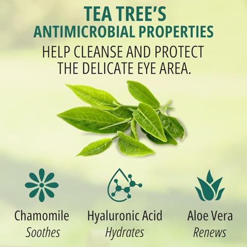 100PCs Tea Tree Eyelid Wipes ? Cleaning Eye Wipes for People with Dry Eyes & Allergies ? Gentle Eyelid Cleanser with Hyaluronic Acid, Chamomile and Aloe ? Individually Wrapped & Biodegradable