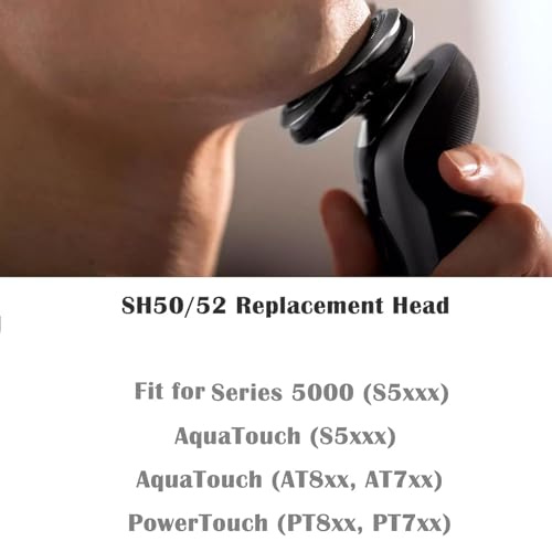 SH50/52 Replacement Heads Compatible with Noreclo Series 5000 Electric Shaver, Sh50 Replacement Head Part for Series 5000 S5xxx, ATXX, PTXX PT8xx, PT7xx, Sh50 Shaving Blades-6Pcs W/Brush