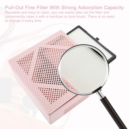 VOCOSTE Nail Dust Collector, 60W Nail Vacuum Dust Collector, Low Noise Nail Fan Dust Collector, Dust Collector Nail Tech, for Manicure Acrylic Gel Nails Polishing, Pink