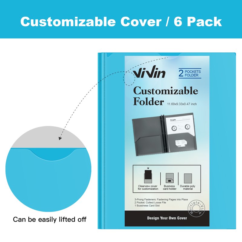 Heavy-Duty Plastic Folder with 3-Prongs and Front Pocket - 11.81x9.53 Inch