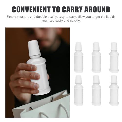 NOLITOY 6Pcs Portable 200ml/6.8oz Plastic Flat Mouthwash Bottles with Measurement Marks, Refillable Oral Cleaner Containers for Travel