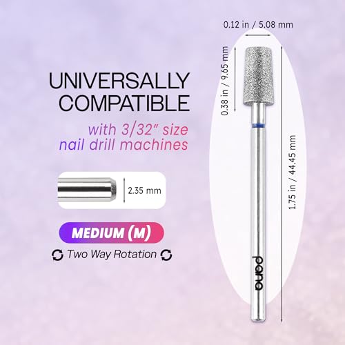 PANA 3/32" Diamond Carbide Cone Bit- Style 15, Medium Grit - Professional Cuticle Nail Drill Bits for Acrylic Gel Nails Dry Manicure Pedicure Shape Remove Tools