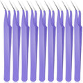 Honoson 9 Pieces Curved Pointed Craft Tweezers Stainless Steel Precision Tweezer with Protective Cover for Rhinestones Dried Flowers Craft Stickers Eyelash Extension Jewelry Making(Purple)