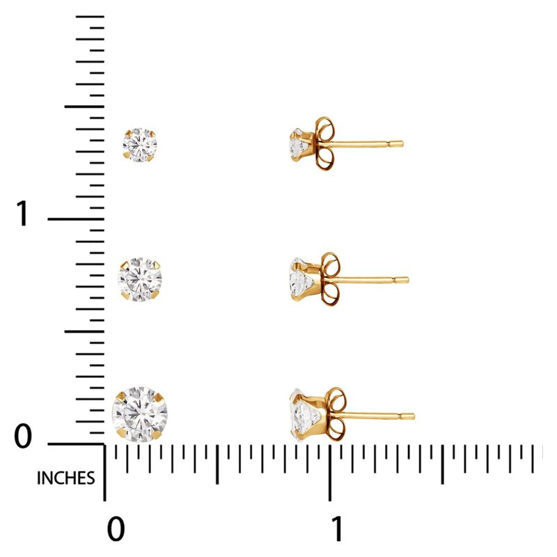 Women's CZ Diamond Stud Earrings Set in 10k Gold - Classic & Timeless