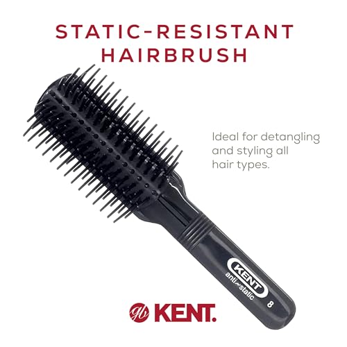 Kent AS8 Anti Static Hair Brush Travel Brush Small Hair Brush for Smoothing, Straightening, and Curling Short or Medium Hair. 7-Row Mini Hairbrush Anti Static for Hair Frizz Free Brush Made in England