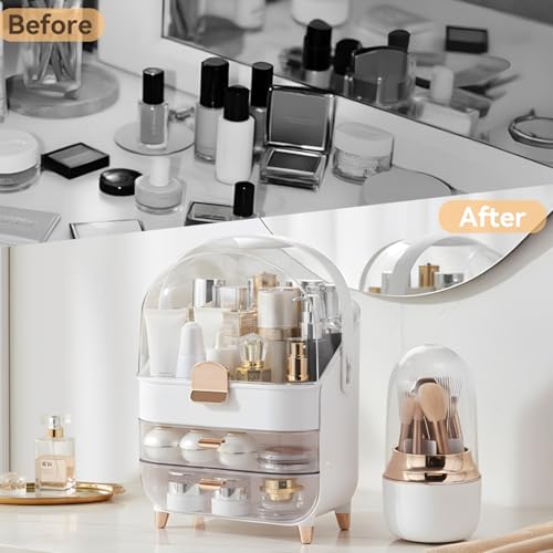 Brothersbox Makeup Organizer Countertop, Skincare Bathroom Counter Organizer, Storage Box Cosmetic Display Cases, Teen Girl Gifts Trendy Stuff Make up Organizers for Vanity, Dresser (Rose Gold)