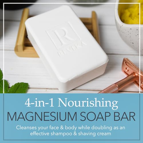 Reveka Skincare Magnesium Soap ? 4-in-1 Natural Bar for Face, Body, Hair & Shaving | Triple-Milled with Shea Butter | USA-Made Peppermint Soap | 4 Pack (7 oz Each)