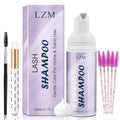 LZM Lash Shampoo Kit for Eyelash Extensions (2.02 fl oz), Lash Cleaner and Lash Wash with Rinsing Bottle, Brush, Reusable & Spoolies, Gentle Eyelash Extension Cleanser for Daily Care