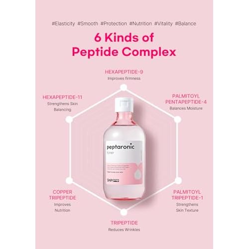 Snp 6 Peptides + 5 Hyaluronic Acid Facial Toner | Moisturizing, Soothing & Firming Korean Skincare for Dry & Sensitive Skin | Daily Face Toner | Peptaronic | 10.8 Fl Oz
