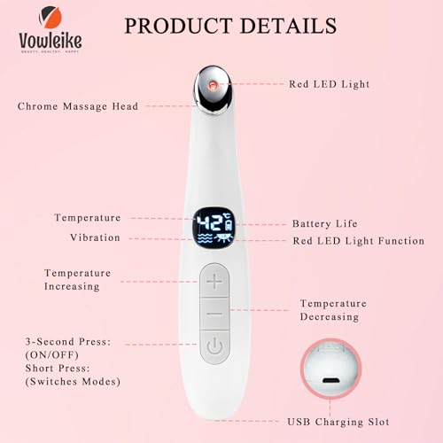Eye Lift Wand, 3 in 1 Vibrating Red Light 98¡ÆF to 113¡ÆF LCD Display Eye Massager for Dry Eyes, Dark Circles and Puffiness, Electrical Face, Neck Sculpting Pen for Fine Lines and Wrinkles