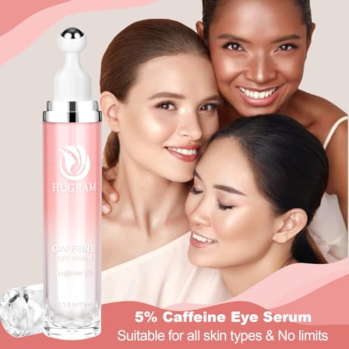 5% Caffeine Eye Serum, Eye Cream with 360¡ÆMassage Ball for Dark Circles and Puffiness, Fine Lines and Under Eye Bags, 0.5 fl.oz Under Eye Roller Cream, Efficient in Fine Lines and Under Eye Bags