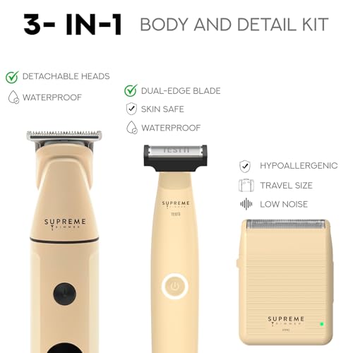 Supreme Trimmer Body & Detail 3-Piece Wet/Dry Grooming Bundle ? Complete Groomer Kit w Multigroomer 4.0, TESTii Body & Bikini Hair Trimmer, Solo Lite Foil Shaver ? for Men & Women