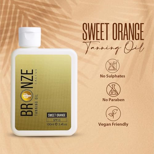 Sweet Orange Tanning Oil SPF 15 ? Radiant, Hydrating Sun Oil | Vegan, Dermatologist Tested | Broad Spectrum UVA/UVB Defense | Vitamin E & Natural Seed Oils for Smooth Skin Glow 3.4fl.oz