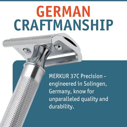 MERKUR 37C Double Edge Safety Razor | Slant Bar Design - Standard Handle | Made in Germany | Plastic-Free | Two Piece Design