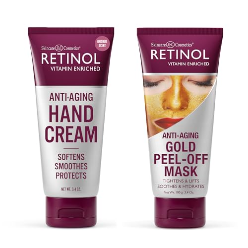 Retinol Anti-Aging Hand Cream - Conditions & Protects Skin, Nails & Cuticles Gold Peel-Off Mask - Tightens, Lifts, Soothes & Hydrates Skin.