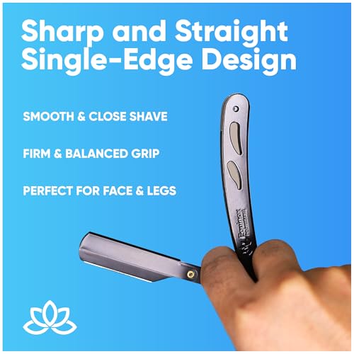 Equinox Professional Straight Edge Razor with 100 Single Derby Blades 100% Stainless Steel Razor and Blades - Close Shaving Men's Manual Shaver - Disposable Blades -Barber Straight Razor Kit - Black