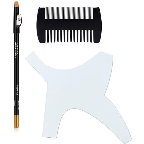 Beard Shaping Tool Template Men -(White) 100% Clear - Premium & Friendly Gift Package -Barber Pencil - Wooden Comb - Best Facial Hair Shaper Instrument - Great All Kind Beards & Shape Style