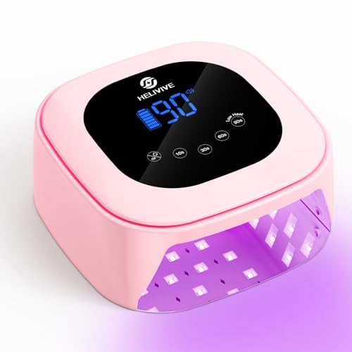 Cordless UV LED Nail Lamp, 80W Rechargeable Nail Dryer with 4 Timers, Atmosphere Light & Mirror Base, UV Light for All Gel Nails, Ideal for Training,Nail Art Practice,Home & Salon Use (Pink)
