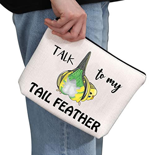 G2TUP Budgie Gift Talk To My Tail Feather Makeup Bag Budgie Lover Cosmetic Bag Budgie Mom Gift Parakeet Lover Gift Bird Watcher Zipper Travel Bag (Talk To My Tail Feather White Bag)