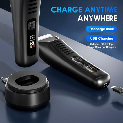 Electric Body Hair Trimmer - IPX7 Waterproof Trimmer for Men with LED Light, Wet/Dry Groomer, USB-C Rechargeable- Men's Pubic, Groin and Body Shave,Balls & Sensitive Skin Safe-Christmas Gifts for Men