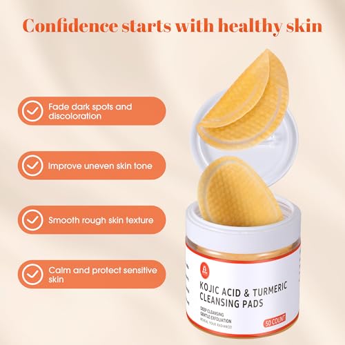 Turmeric Kojic Acid Cleansing Pads: Skin Brightening Turmeric Face Scrub Pads ? Gentle Turmeric Facial Pad for Even Skin Tone, Radiant Complexion - Enrich Kojic Acid & Turmeric ? 50PCS