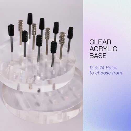 PANA Round Transparent Acrylic Nail Drill Bit Holder Display Organizer Stand - Carbide Bit Storage Mount For Manicure Tools Nail Salon - 12 Holes Clear (Drill Bits Not Included)