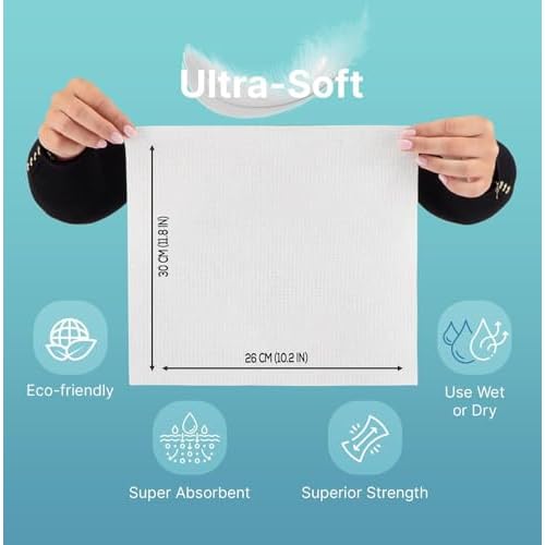 Nat.&Co. Derma Care Pro 100% USDA Biobased Material - Professional Grade Extra Large Face Towels - Bio-Based Towel, Makeup Remover Dry Wipes, Facial Wash Cloths for Sensitive and Clean Skin - 50 Count