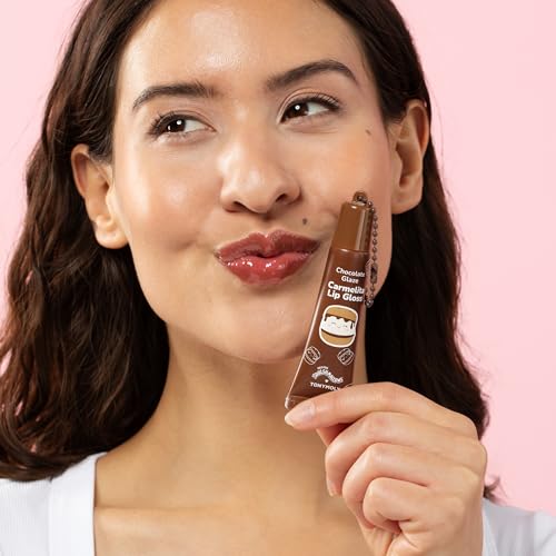 TONYMOLY x Squishmallows Lip Gloss Gift Set ? 2pc Patty¡¯s Strawberry Shortcake & Carmelita¡¯s Chocolate Glaze Keychain Duo, Hydrating Gloss, Holiday Limited Edition