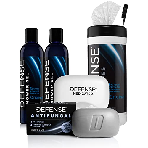 Defense Soap Original Body Wash Shower Gel 8 Oz (Pack of 2), Defense Original Body Wipes 40 Count, & Defense Antifungal Medicated Bar Soap