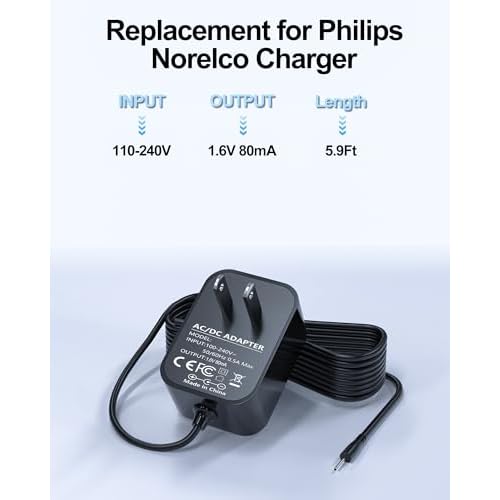 1.6V 80mA Replacement for Philips Norelco Charger Compatible with Philips G370 G250 G270 G290 G380 D350 G390, G470, G480 Grooming System and Beard Hair Trimmer QC5015 QG3080 QG3150 HQG265 HQG265