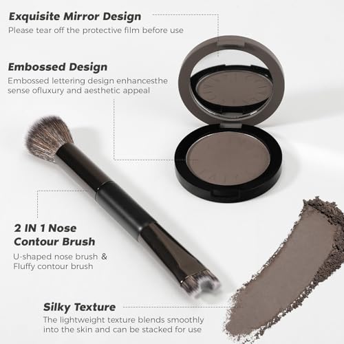 Cool Toned Contour Palette with 2 IN 1 Nose Contouring Brush & Mirror, ¡¼Delicate Texture¡½¡¼Multi-Purposes & Buildable¡½¡¼Long Lasting¡½, Grey Contour Powder Suitable for Cool Toned Fair Skin