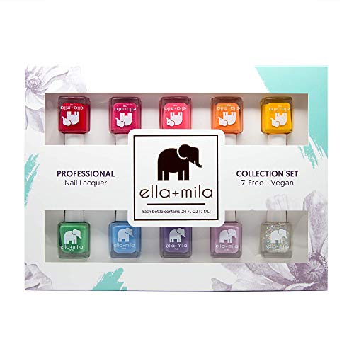 ella+mila Professional Nail Polish Set - Quick Dry Nail Polish - 10 Pack Vibrant Colors - Vegan Non-Toxic Fingernail Lacquer for Kids & Women - Long-Lasting & Chip Resistant (10 Pack x 0.24 fl oz)