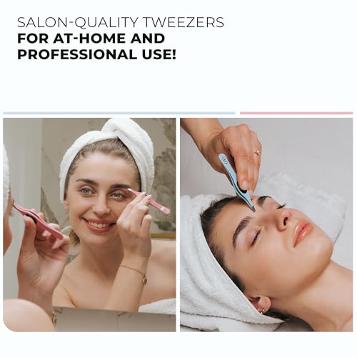 Cocos Closet Precision Tweezers for Women Facial Hair - Stainless Steel Tweezers for Women and Men - Ideal for Eyebrow Shaping and Hair Removal - Slanted Tips, Durable and Ergonomic Grip Design