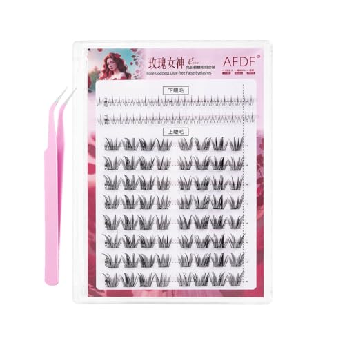 Self Adhesive Eyelashes 112 Clusters Press On Eyelash LASGOOS Natural Curl 3D Lash10-12mm Pre-Glued UP+Flame Bottom Mix Bulk DIY Eyelash Extensions COSPLAY MANGA No Glue/Remover Needed With Tweezer