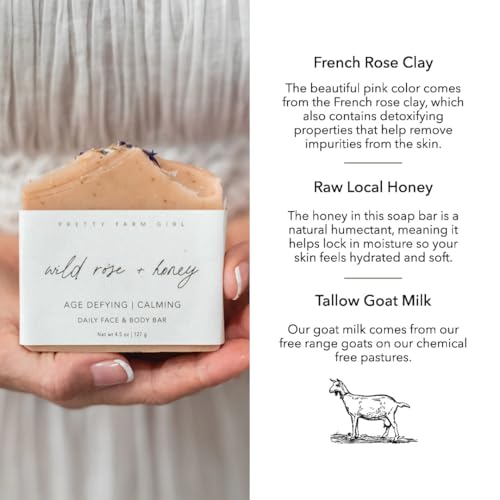 Pretty farm girl Wild Rose + Honey Soap Bar - Age Defying & Calming - Floral Scented - Handmade - All Skin Types - Tallow & Goat Milk.