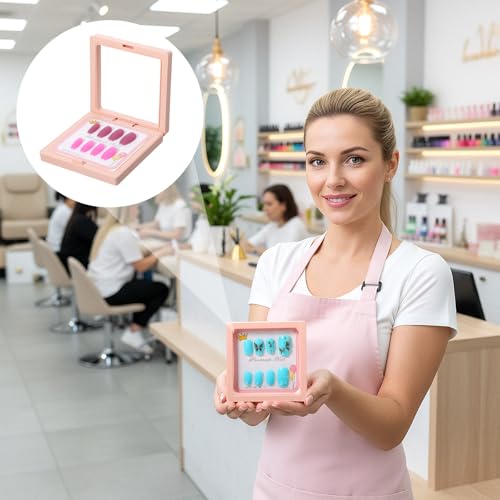 30 Pcs Press on Nail Packaging Box with 90 Pcs Adhesive Double Sided Tape Artificial Nail Display Case Storage Container Box Acrylic Packaging Organizer for Art Home Salon(Pink)