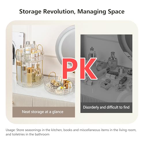360¡Æ Rotating Cosmetic Display Case, 2-Tier Large Capacity Makeup Organizer for Bathroom Counter or Vanity, Clear White Acrylic Storage Rack for Skincare, Perfume and Beauty Essentials